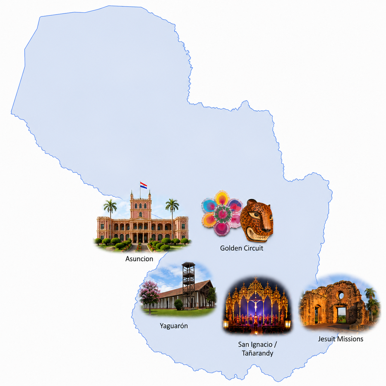 Paraguay holy week and heritage tour map