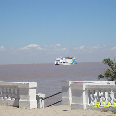 Buquebus-two-countries-CC-500 Buquebus seen from Colonia del Sacramento, Uruguay